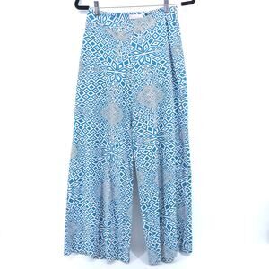 Dar Retro Psychedelic Handmade Blue White Geometric Pattern Wide Leg Pants 29